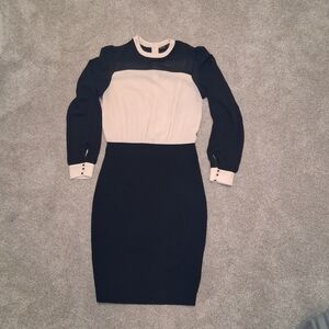 Zara Black and Cream Long Sleeve Dress